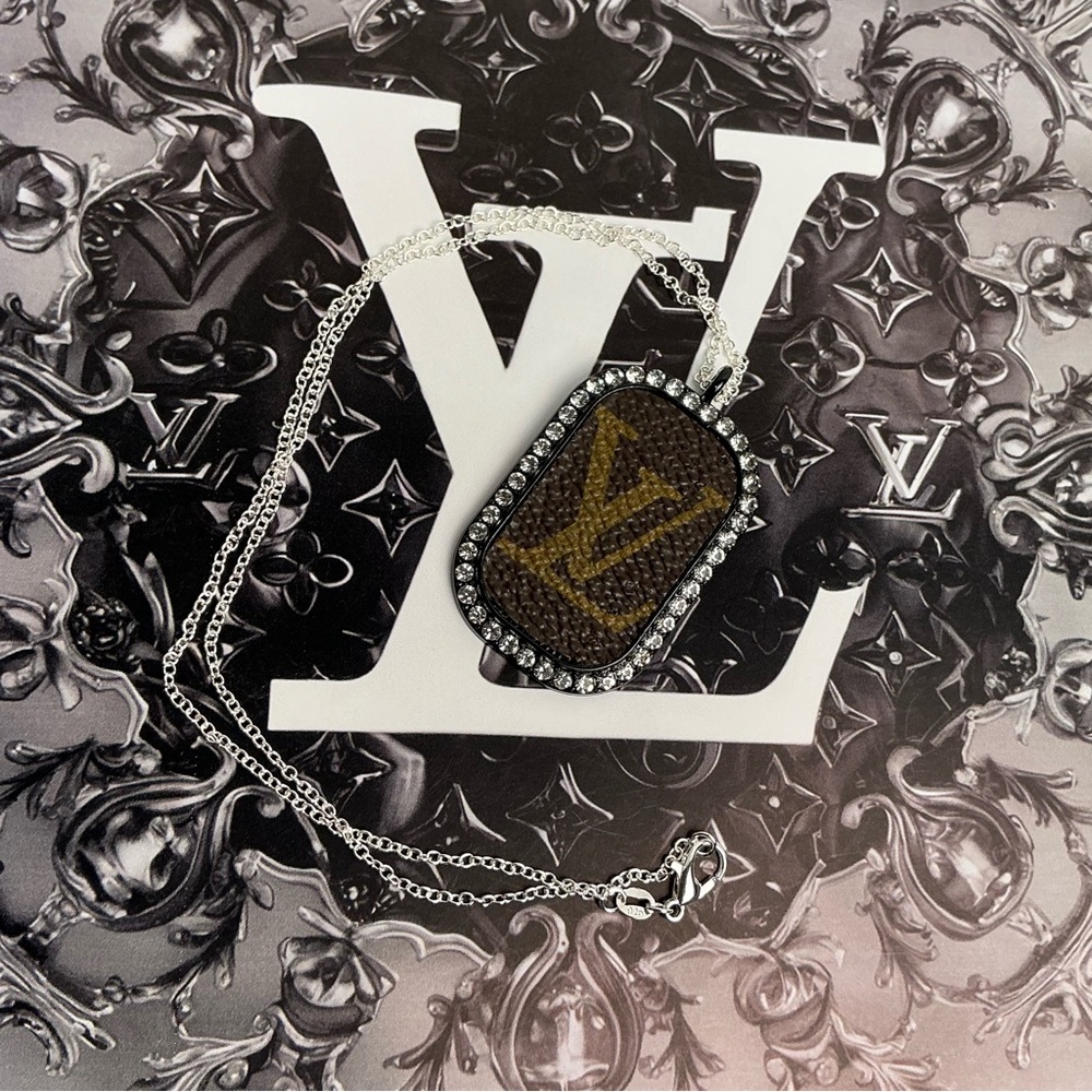 Louis Vuitton 
Monogram Canvas 
Silver 925 Rhinestone Pendant Necklace
